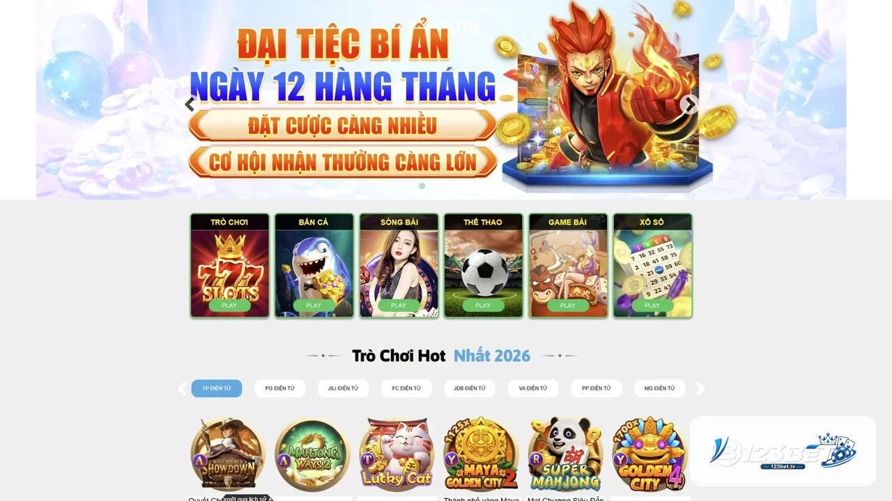 Giao diện trang chủ 123BET TV